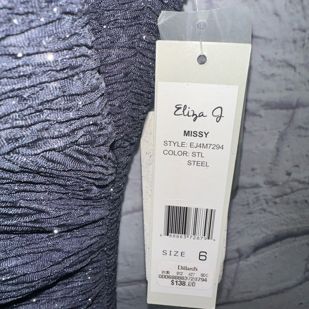 NWT  Women's ELIZA J. OCCASION HALTER DRESS Size 6 GLITTER STEEL Retail $138 - Picture 4 of 4